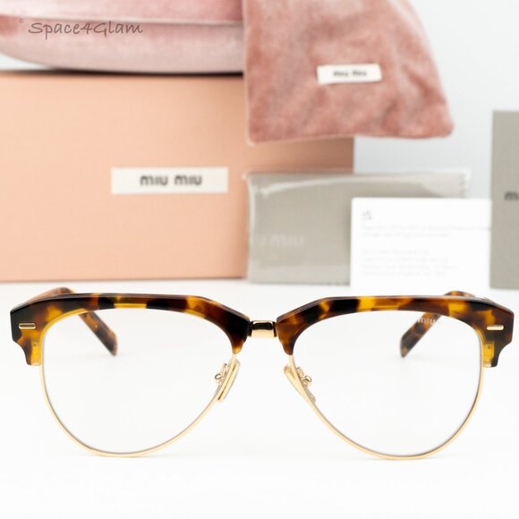 NEW Miu Miu MU09ZS 19P08N Trotoise Clear Blue Light Filter Browline Eyeglasses - Picture 1 of 7